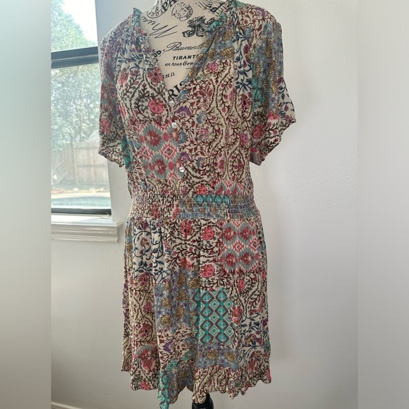 Zara Paisley Print Chiffon Ruffled Short Sleeve dress Size Medium - Picture 4 of 10